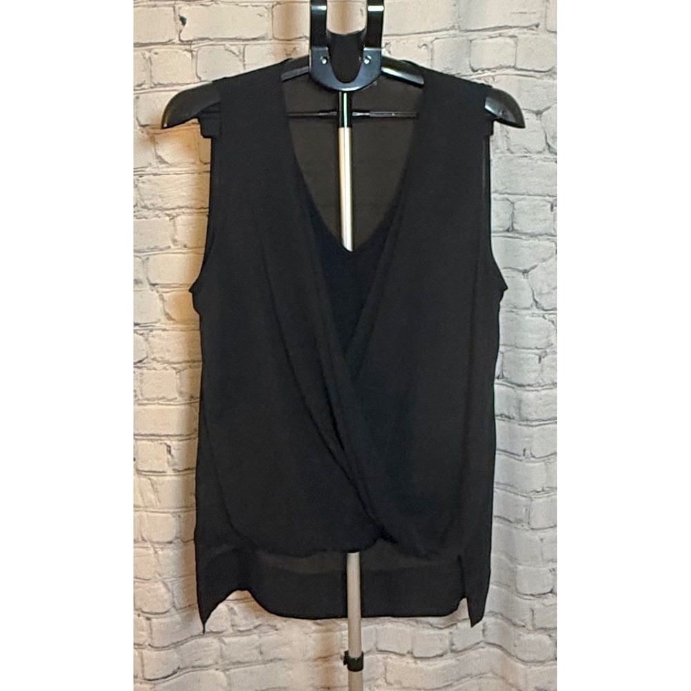 P Luca Milano Black Surplice Sleeveless Chiffon Blouse XL‎